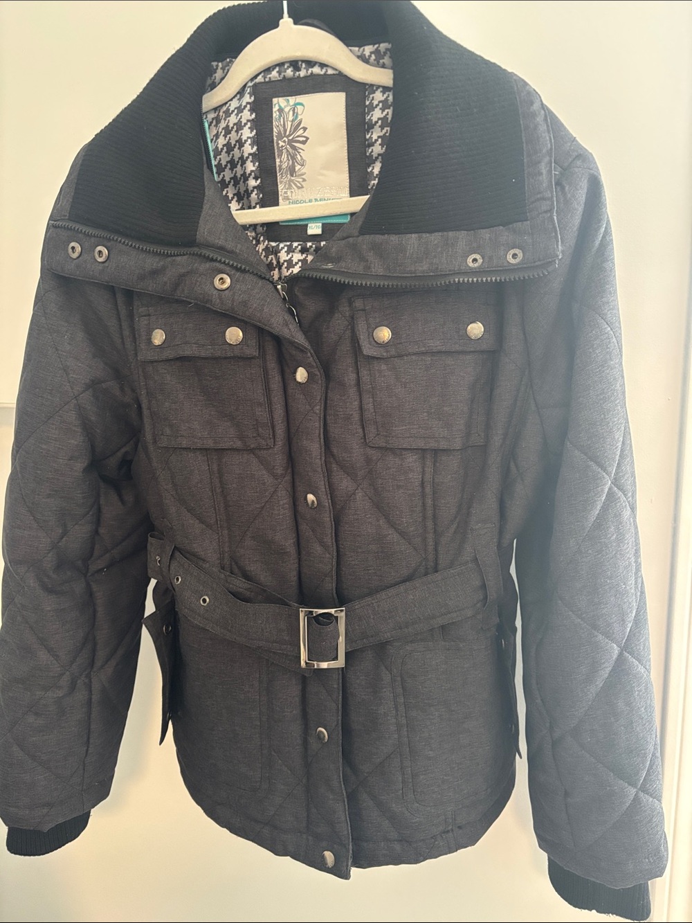 Quilted Belted Puffer Jacket in Charcoal Gray